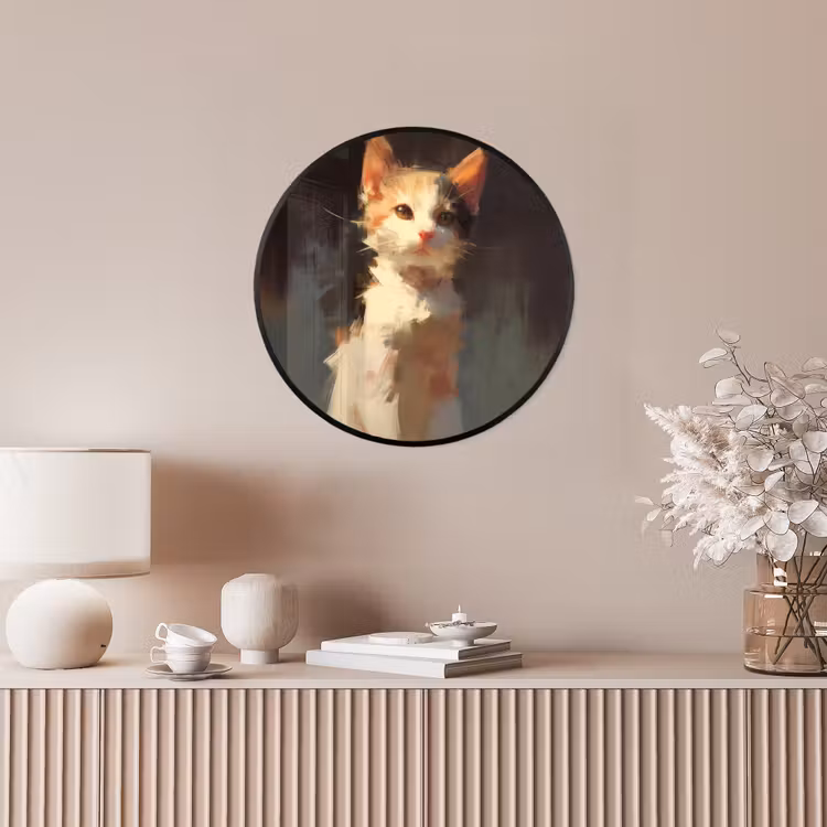 Kat - Geschilderd - Artistiek - Wit Fotolijst rond zonder passe partout klein -sfeer3