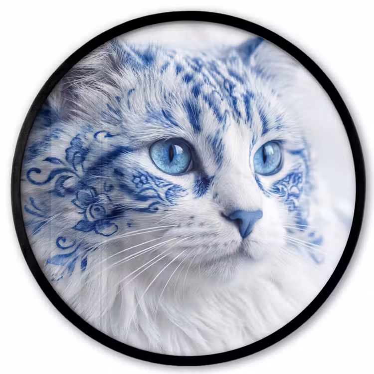 Kat - Patroon - Blauw Fotolijst rond zonder passe partout klein -3d