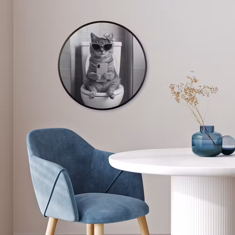 Kat - Telefoon - Toilet - Zwart - Wit Fotolijst rond zonder passe partout klein -sfeer2