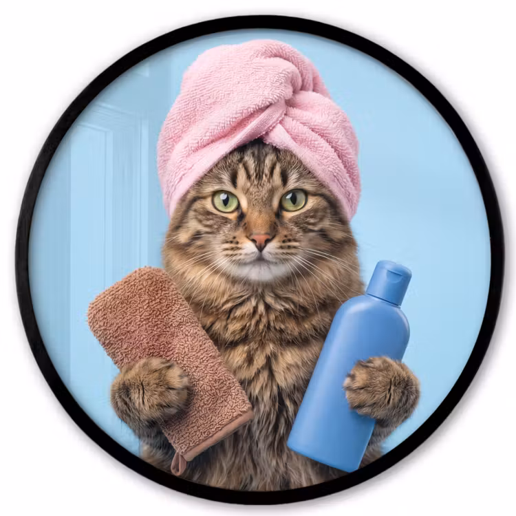 Kat - Handdoek - Washand - Zeep Fotolijst rond zonder passe partout klein -3d
