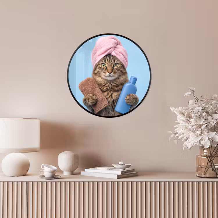 Kat - Handdoek - Washand - Zeep Fotolijst rond zonder passe partout klein -sfeer3