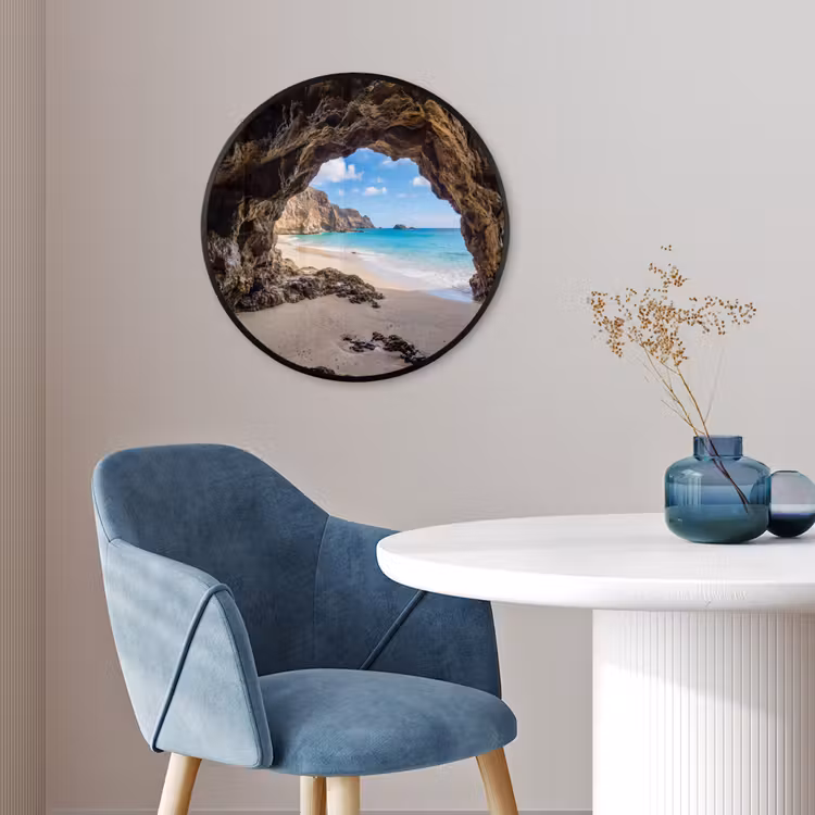 Grot - Strand - Zee - Blauw Fotolijst rond zonder passe partout klein -sfeer2