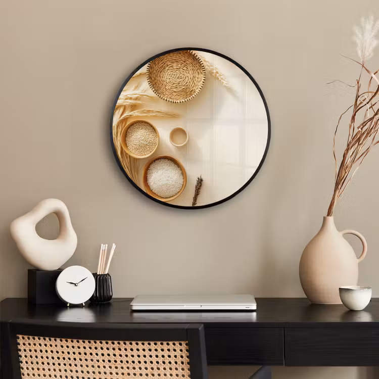 Granen - Hout - Kom - Beige Fotolijst rond zonder passe partout klein -sfeer1