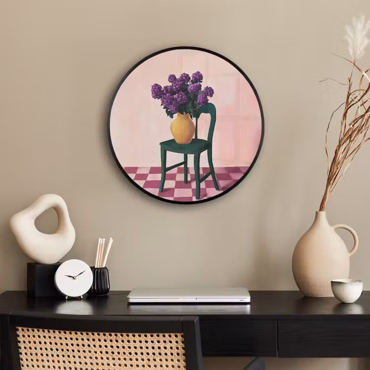 Stoel - Vaas - Bloemen - Geblokt Fotolijst rond zonder passe partout klein -sfeer1