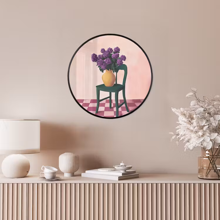 Stoel - Vaas - Bloemen - Geblokt Fotolijst rond zonder passe partout klein -sfeer3