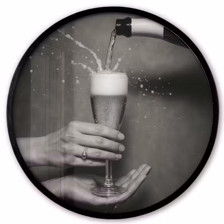 Champagnefles - Glas - Minimalistisch - Spetters Fotolijst rond zonder passe partout klein -3d