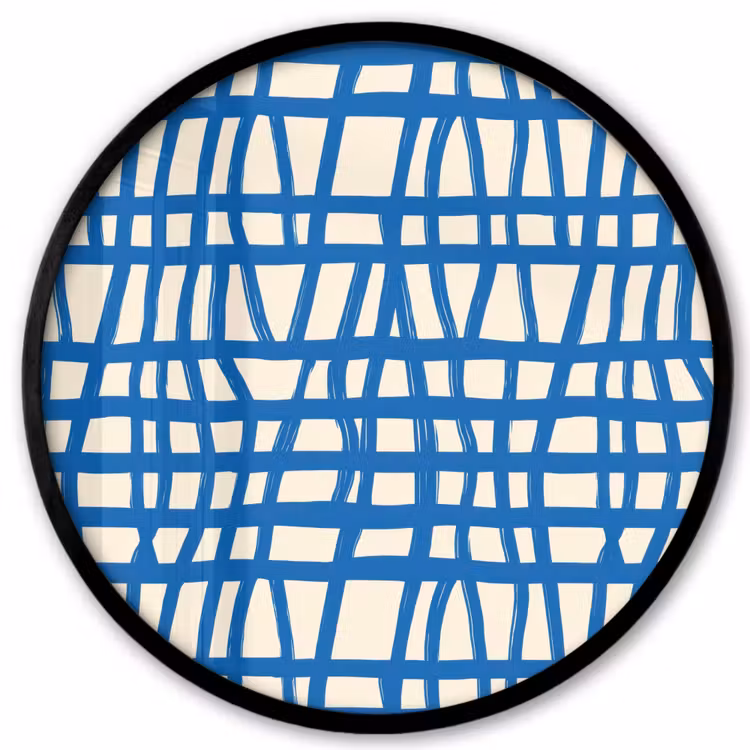 Ruitpatroon - Blauw - Crème Fotolijst rond zonder passe partout klein 856 -3d