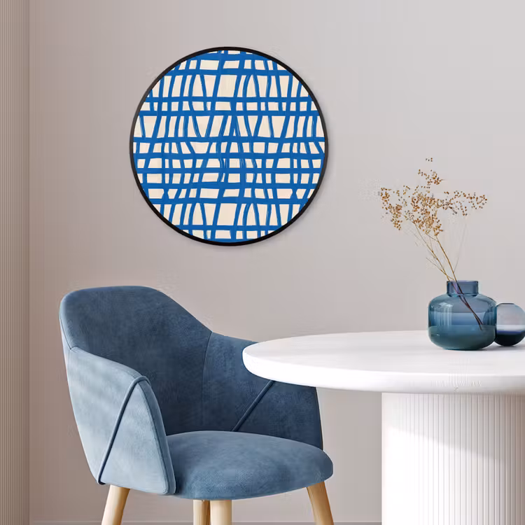Ruitpatroon - Blauw - Crème Fotolijst rond zonder passe partout klein 856 -sfeer2