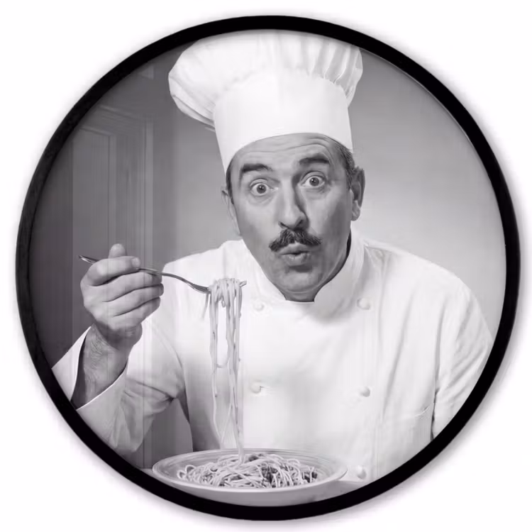Chef - Spaghetti - Pasta Fotolijst rond zonder passe partout klein -3d