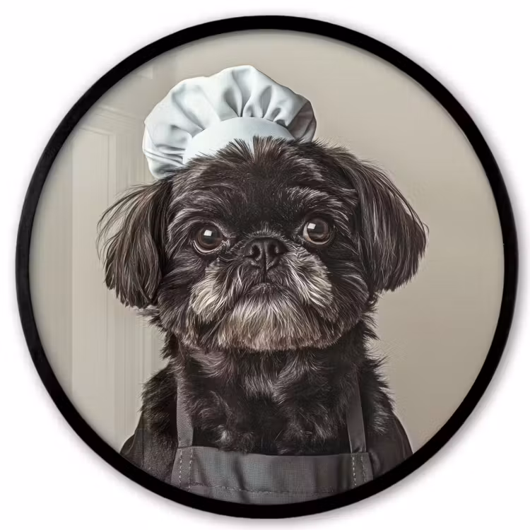 Kokskleding - Zwart - Hondje Fotolijst rond zonder passe partout klein -3d