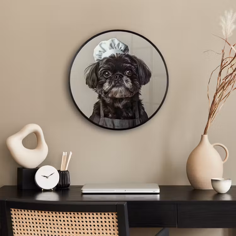 Kokskleding - Zwart - Hondje Fotolijst rond zonder passe partout klein -sfeer1
