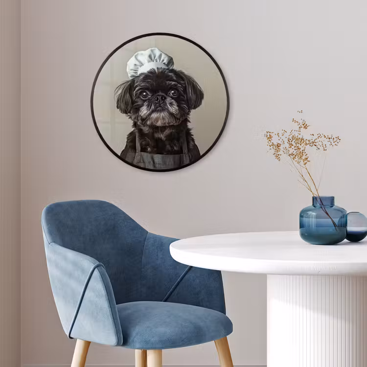 Kokskleding - Zwart - Hondje Fotolijst rond zonder passe partout klein -sfeer2