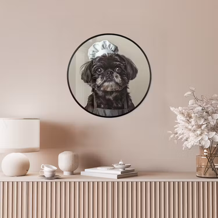 Kokskleding - Zwart - Hondje Fotolijst rond zonder passe partout klein -sfeer3