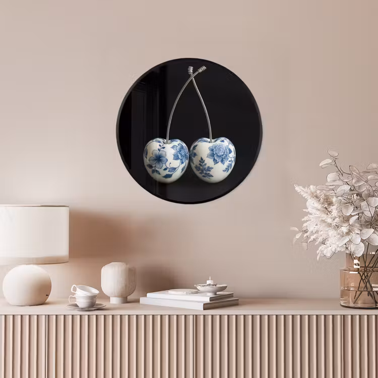 Kersen - Delfts blauw - Fruit Fotolijst rond zonder passe partout klein -sfeer3