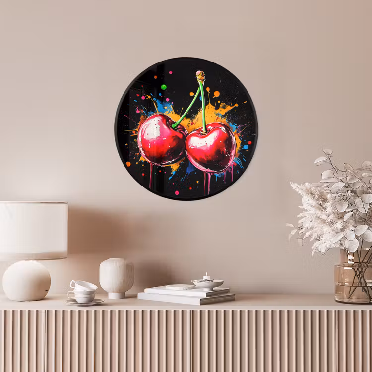 Kersen - Fruit - Graffiti - Verf - Abstract - Modern - Kleurrijk Fotolijst rond zonder passe partout klein -sfeer3