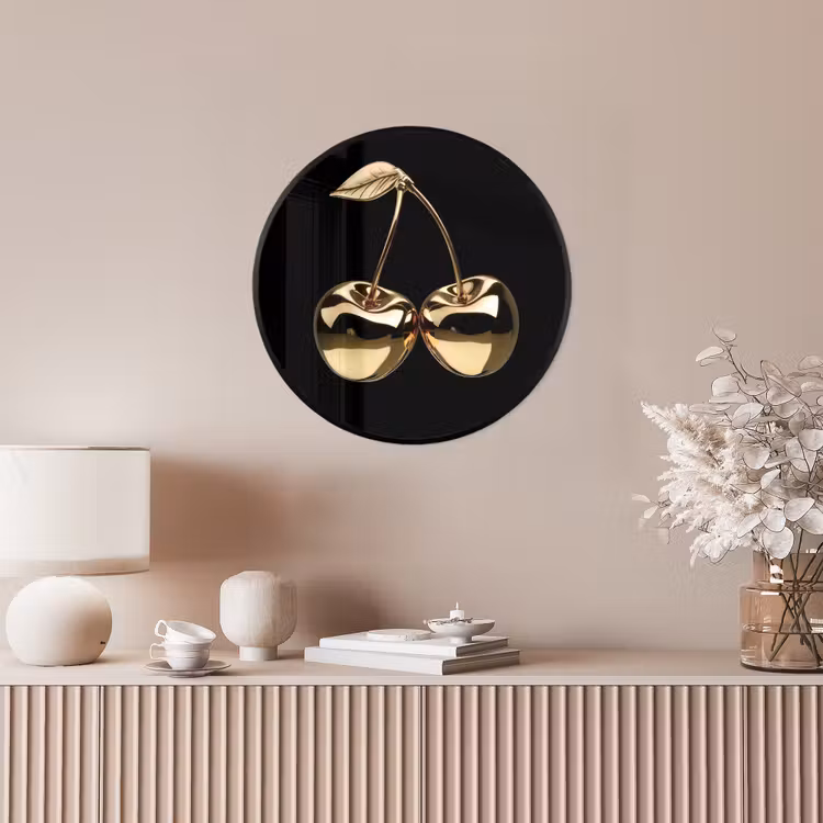 Kersen - Zwart - Goud - Chrome Fotolijst rond zonder passe partout klein -sfeer3