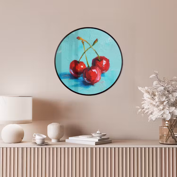 Kersen - Rood - Drie - Geverfd Fotolijst rond zonder passe partout klein -sfeer3