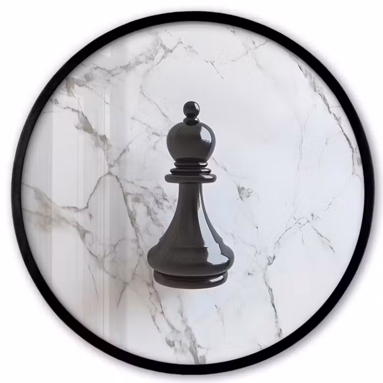 Schaakstuk - Loper - Zwart - Marmer Fotolijst rond zonder passe partout klein -3d