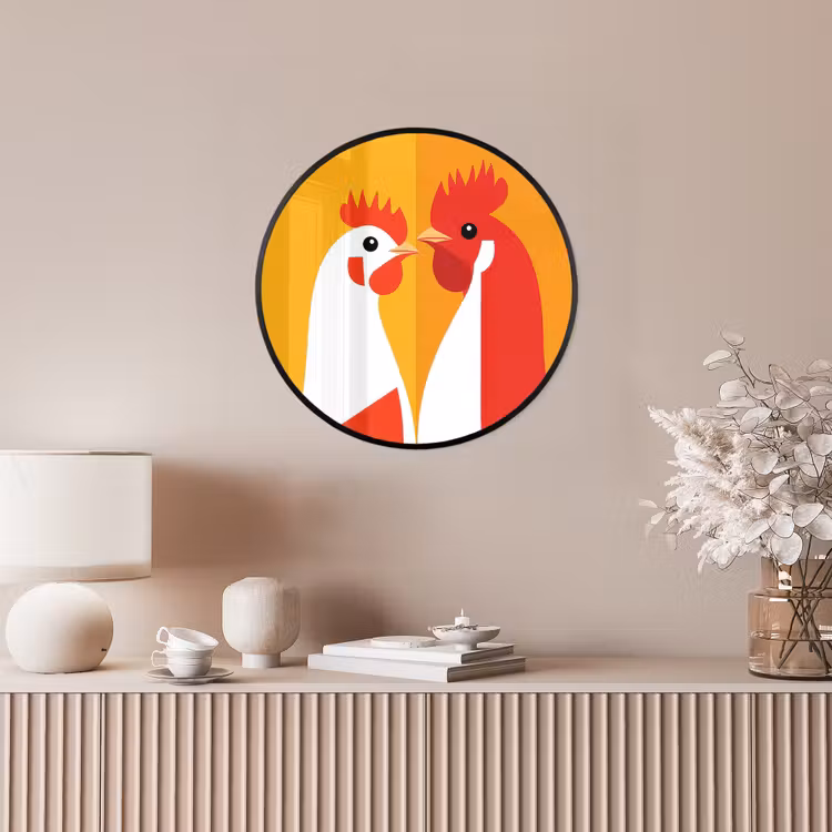Kippen - Oranje - Vlakken Fotolijst rond zonder passe partout klein -sfeer3