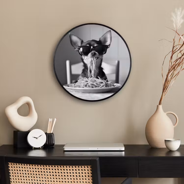 Chihuahua - Hond - Zonnebril - Humoristisch - Zwart - Wit - Spaghetti Fotolijst rond zonder passe partout klein -sfeer1