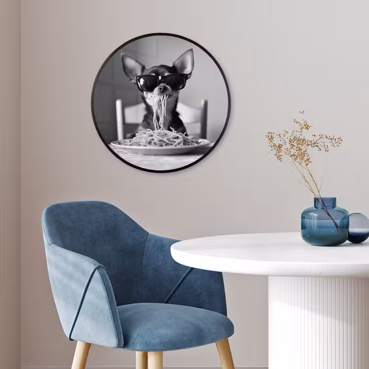 Chihuahua - Hond - Zonnebril - Humoristisch - Zwart - Wit - Spaghetti Fotolijst rond zonder passe partout klein -sfeer2