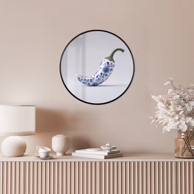 Chilipeper - Keramiek - Blauw Fotolijst rond zonder passe partout klein -sfeer3