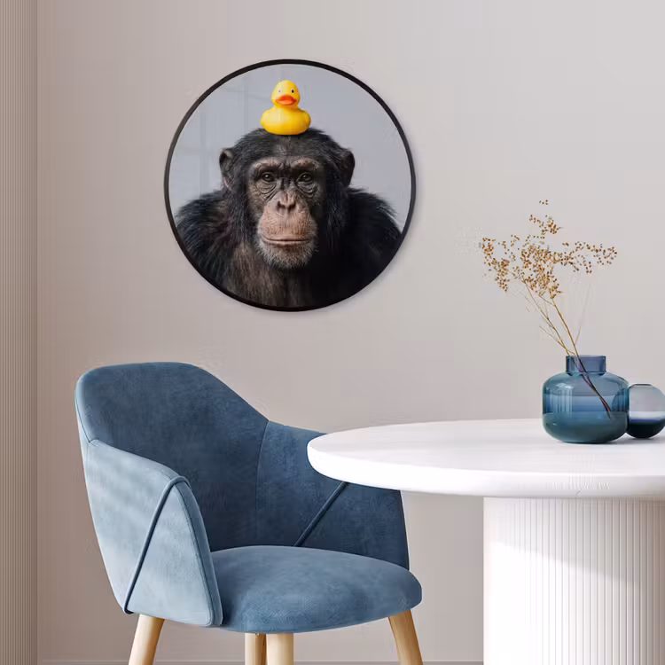 Chimpansee - Badeend - Grijs Fotolijst rond zonder passe partout klein -sfeer2