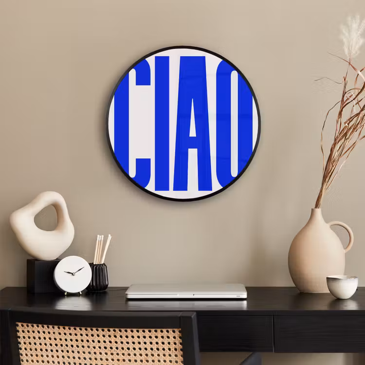 Ciao - Hoofdletters - Blauw - Minimalistisch Fotolijst rond zonder passe partout klein -sfeer1