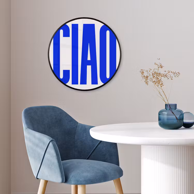 Ciao - Hoofdletters - Blauw - Minimalistisch Fotolijst rond zonder passe partout klein -sfeer2