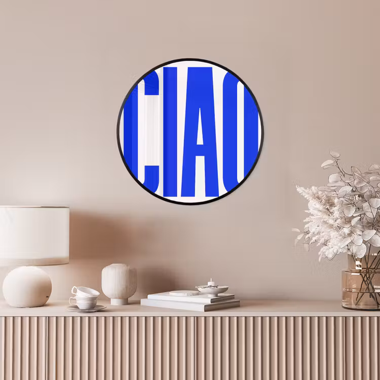 Ciao - Hoofdletters - Blauw - Minimalistisch Fotolijst rond zonder passe partout klein -sfeer3