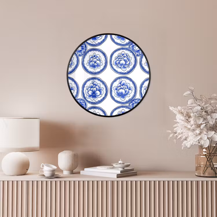 Cirkels - Bloemen - Blauw Fotolijst rond zonder passe partout klein 856 -sfeer3