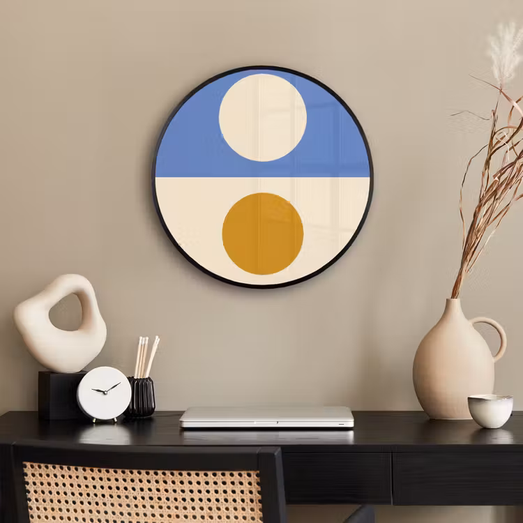 Cirkels - Symmetrisch - Wit - Blauw- Geel Fotolijst rond zonder passe partout klein -sfeer1