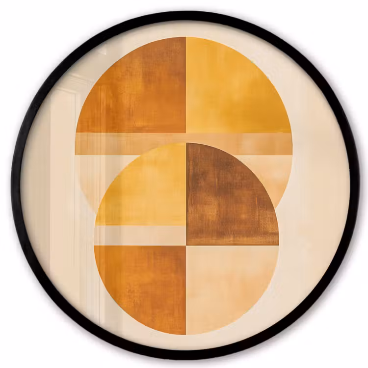Cirkels - Geel - Minimalistisch Fotolijst rond zonder passe partout klein -3d