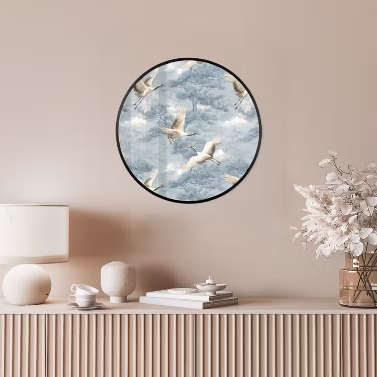 Wolken - Kraanvogels - Blauw Fotolijst rond zonder passe partout klein 856 -sfeer3