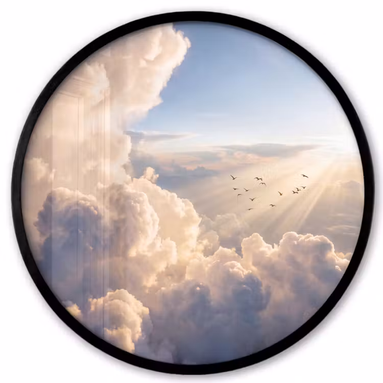 Wolken - Zonnestralen - Natuur - Wit Fotolijst rond zonder passe partout klein -3d