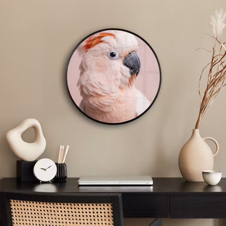 Kaketoe - Portret - Roze Fotolijst rond zonder passe partout klein -sfeer1