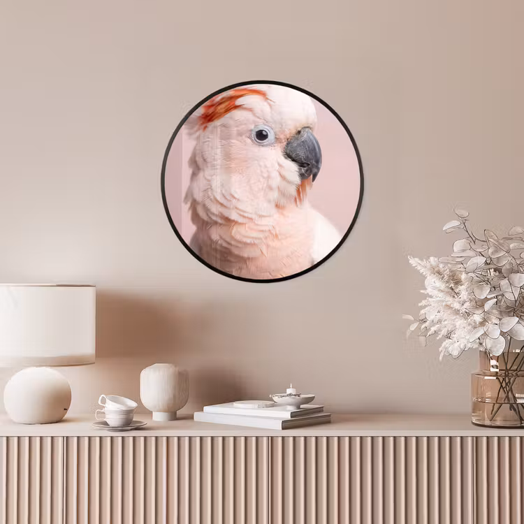 Kaketoe - Portret - Roze Fotolijst rond zonder passe partout klein -sfeer3