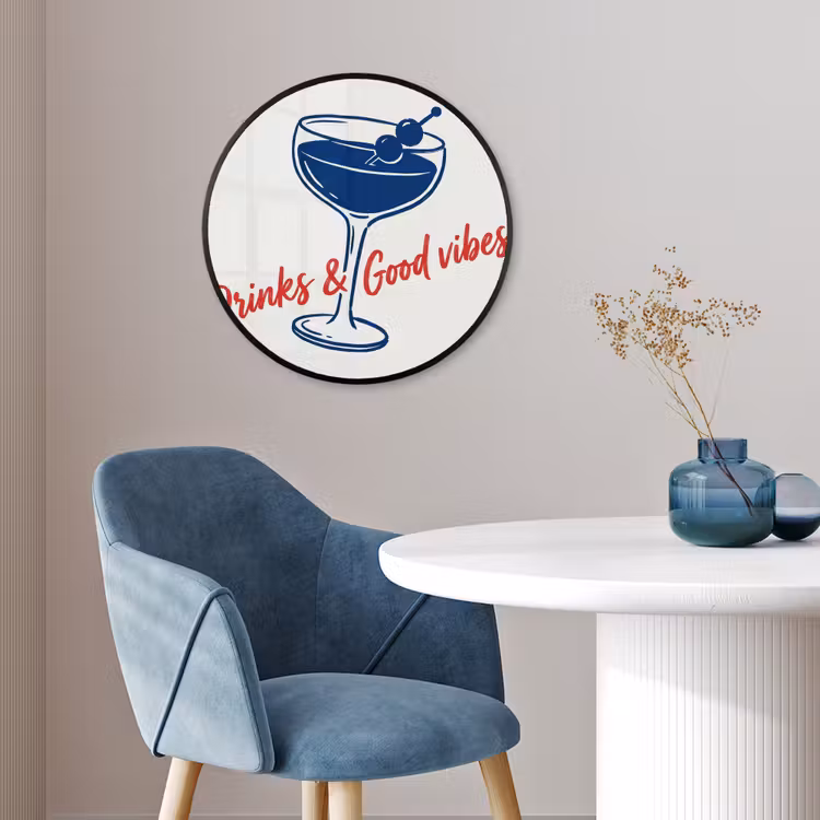 Cocktail - Glas - Illustratie - Blauw - Wit Fotolijst rond zonder passe partout klein -sfeer2
