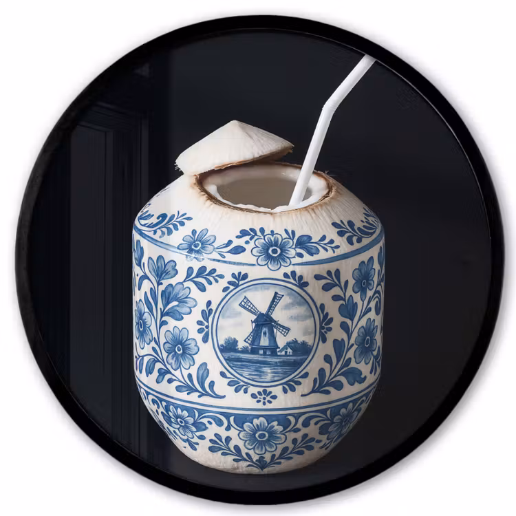Kokosnoot - Eten - Delfts blauw - Drinken Fotolijst rond zonder passe partout klein -3d