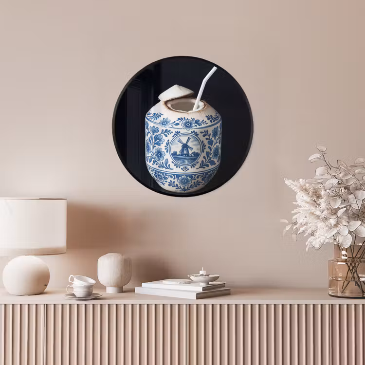Kokosnoot - Eten - Delfts blauw - Drinken Fotolijst rond zonder passe partout klein -sfeer3