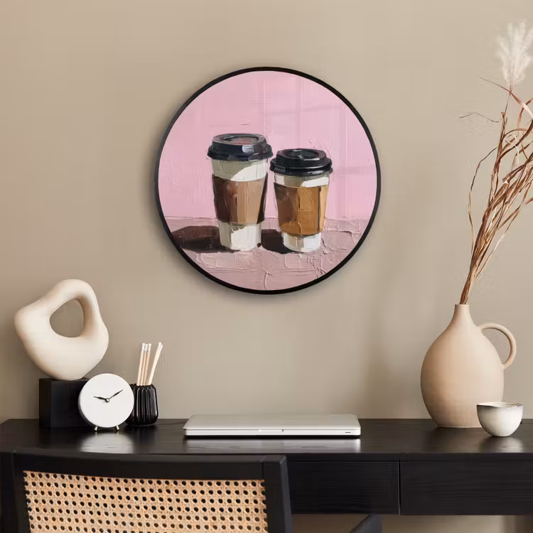Koffiebekers - Deksel - Verf - Textuur Fotolijst rond zonder passe partout klein -sfeer1