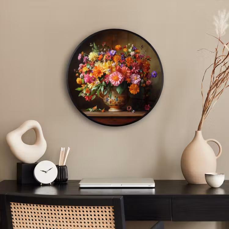 Kleuren - Boeket - Vaas - Hout Fotolijst rond zonder passe partout klein -sfeer1