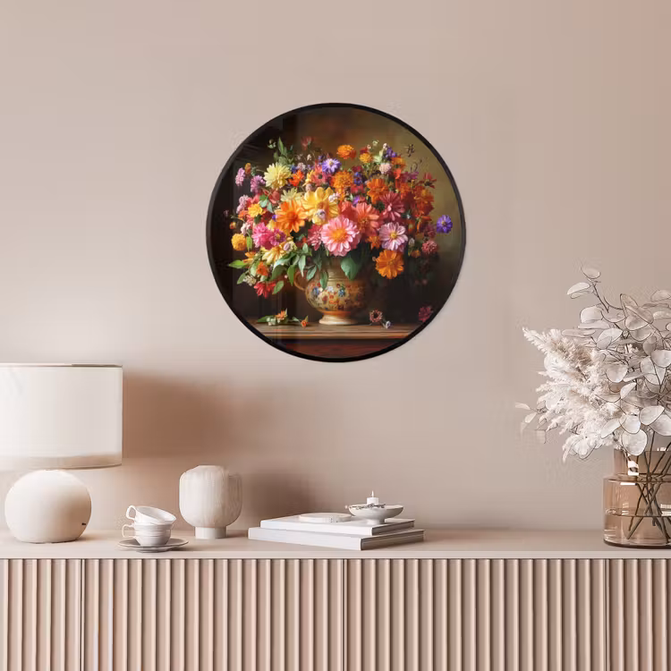 Kleuren - Boeket - Vaas - Hout Fotolijst rond zonder passe partout klein -sfeer3
