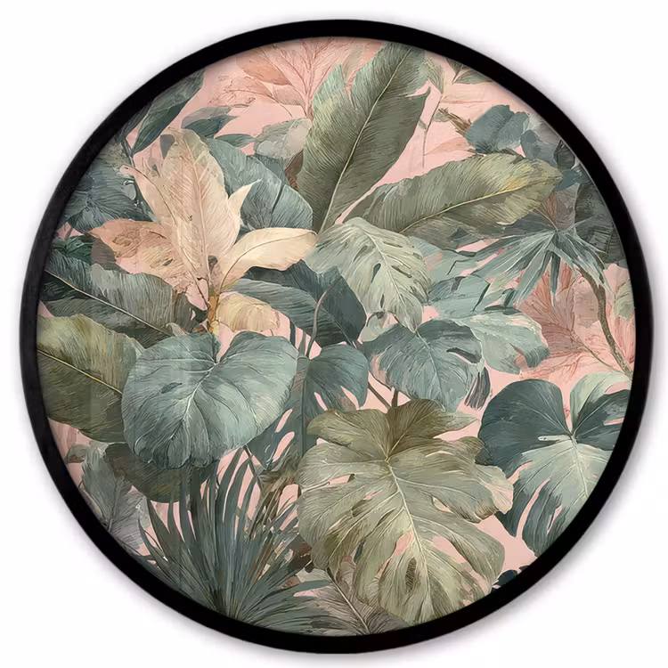 Compositie van bladeren - Groen - Roze Fotolijst rond zonder passe partout klein -3d