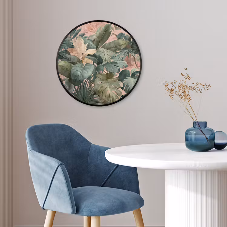 Compositie van bladeren - Groen - Roze Fotolijst rond zonder passe partout klein -sfeer2
