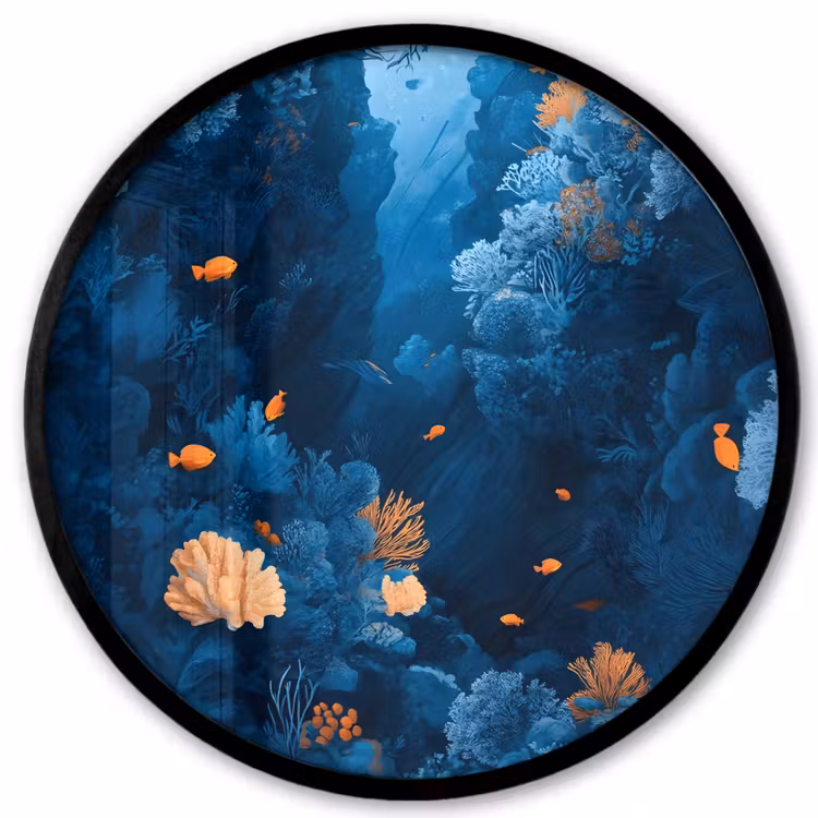 Koraalrif - Vissen - Oceaan - Blauw Fotolijst rond zonder passe partout klein -3d