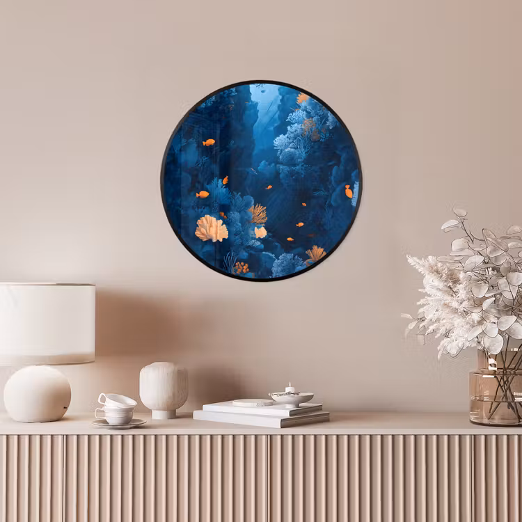 Koraalrif - Vissen - Oceaan - Blauw Fotolijst rond zonder passe partout klein -sfeer3