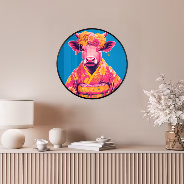 Koe - Bloemenkrans - Oorhangers - Kimono Fotolijst rond zonder passe partout klein -sfeer3