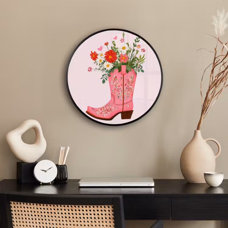 Cowboylaarzen - Roze - Boeket - Bloemen Fotolijst rond zonder passe partout klein -sfeer1
