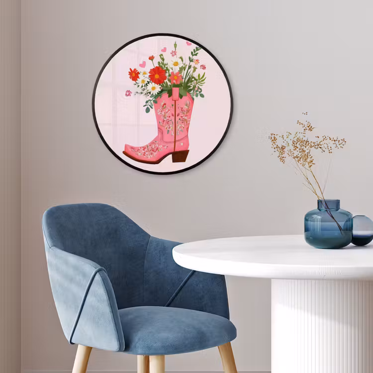 Cowboylaarzen - Roze - Boeket - Bloemen Fotolijst rond zonder passe partout klein -sfeer2